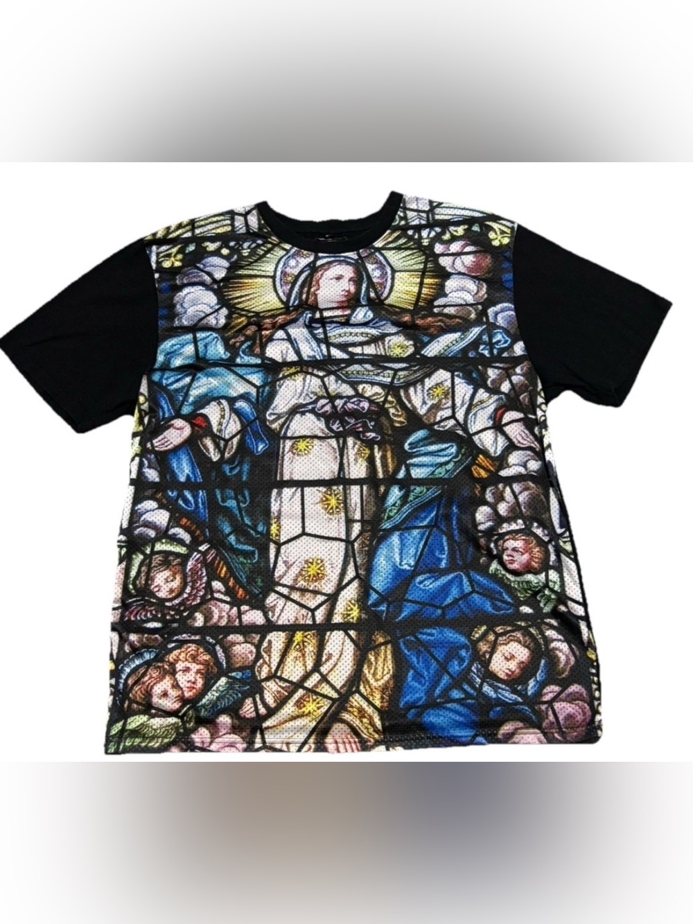 Southpole Y2K VTG Stained Glass Virgin Mary  Print Streetwear Tee Shirt SZ.XXL